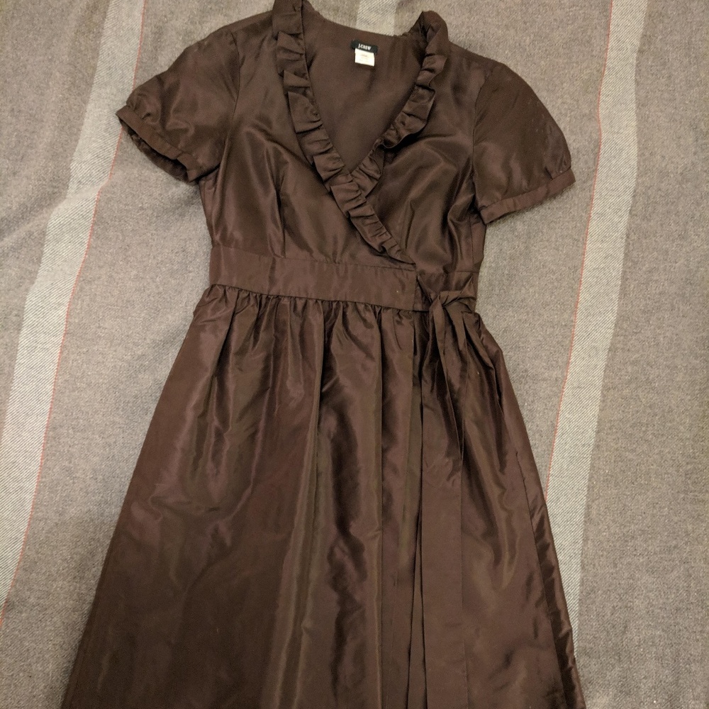 J Crew silk taffeta ruffle wrap dress with POCKETS